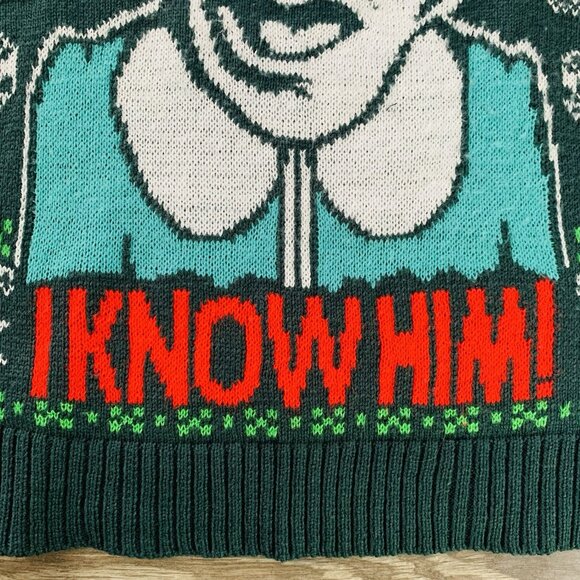 Christmas Ugly Sweater Mens L Knit Elf I Know Him Green & Red Pull-Over - Picture 13 of 15